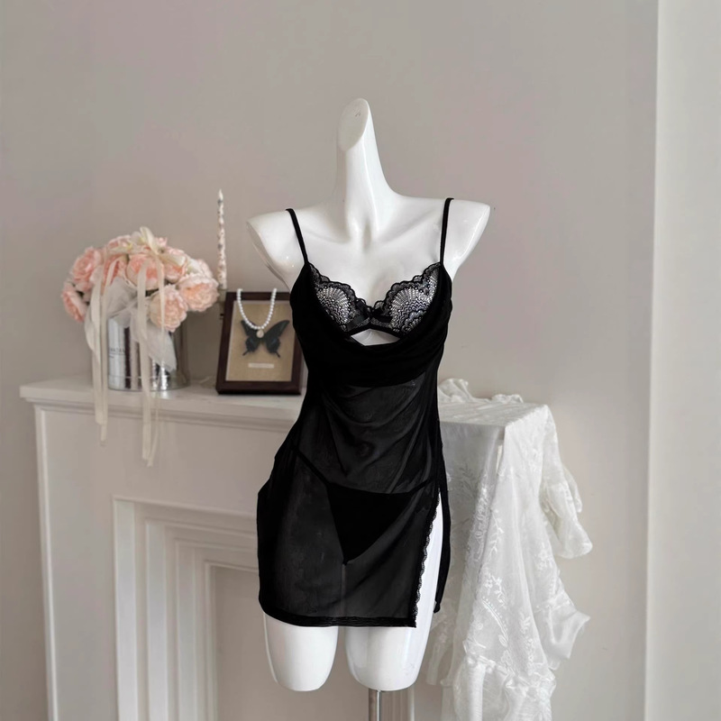 Su Yanlu//Heart-Stealing Contract Mesh Lace Hollow-Out Strap Nightgown Sexy Low-Cut Slimming Sleepwear for Women Su Yanlu//Heart-Stealing Contract Mesh Lace Hollow-Out Strap Nightgown Sexy Low-Cut Slimming Sleepwear for Women