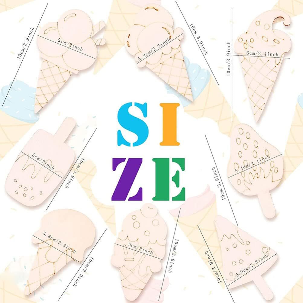 Verano DIY inacabado niños pintura helado artesanía madera chip en blanco graffiti Tarjeta de madera helado adornos