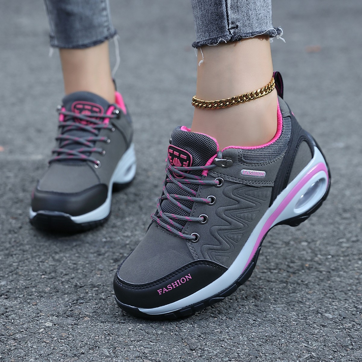 가을 겨울 야외 하이킹 신발, 두꺼운 밑창, 높이 증가 흔들 신발, 미끄럼 방지 부드러운 밑창 어머니 신발, 캐주얼 여행 여성 신발, 캐주얼 신발