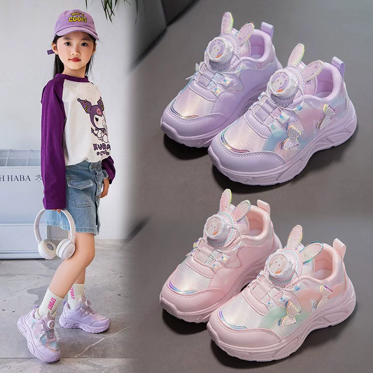 Children's sports shoes 2024 spring and autumn new girl spinning buttons Daddy shoes Little girl running shoes