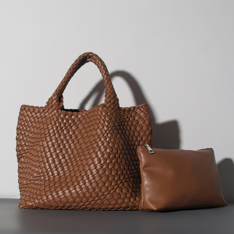 Bolso de cubo de cuero suave, bolso de tote tejido, bolso grande europeo y americano, bolso transfronterizo de comercio exterior de Amazon, bolso de canasta de verduras