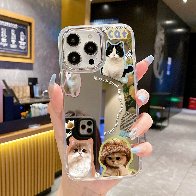 Яблоко, чехол для телефона, высокое качество iPhone 15, мультфильм iPhone15 Pro, iphone, зеркальная поверхность
