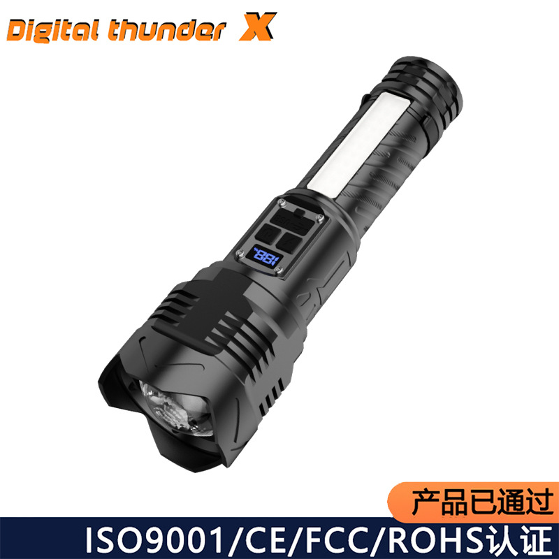 Transfronterizo nuevo tipo de linterna de visualización digital al aire libre con láser recargable de transmisión remota doble linterna de zoom telescópico