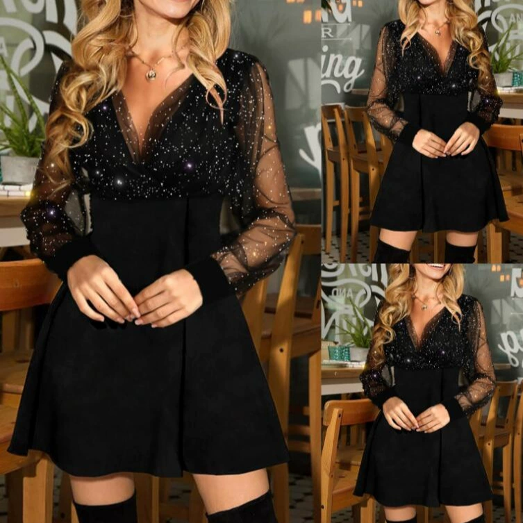 2022 трансграничное AliExpress Европа и США Новое сексуальное платье с сетчатой строчкой