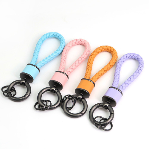 Cute ins internet celebrity car key chain pendant creative Korean style bag pendant woven leather rope key chain wholesale