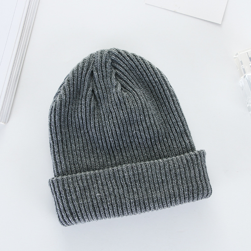 Unisex Autumn and winter warm dome thick knit hat rolled brim hat Solid color pullover adult woolen hat_voghion.com
