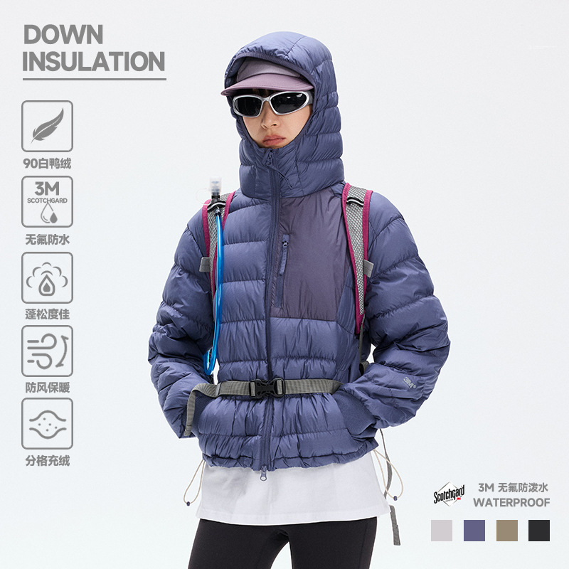 3m Outdoor Light Sports Lightweight down Jacket Winter Retro Mountain Style Water-Repellent Color-Blocked Hooded Mountaineering down Jacket
