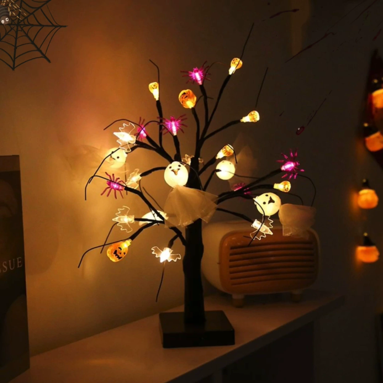 Светодиодный цветной фонарь Halloween с привидением, тыквой, пауком, фонарь из берёзы, барный декор, дом-привидение, сменная подсветка, маленький ночной фонарь