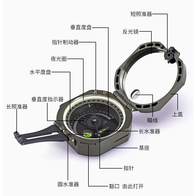 ZIYOUHU多功能地质罗盘仪 户外旅游驴友野营航海指南针