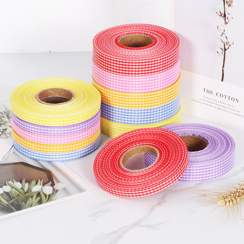Plaid ribbon baking cake decoration packaging ribbon double-sided plaid ribbon 2cm flower gift box diy strap