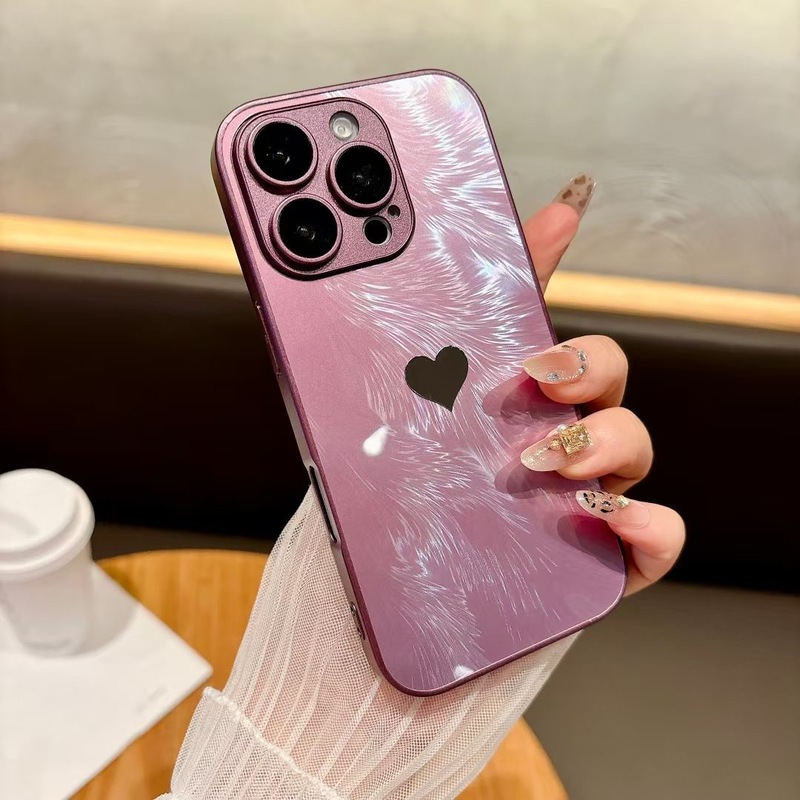 iPhone16Promax携帯電話ケースに適したオールインクルーシブレンズフィルムラブハートApple 15ハイエンドフェザーヤーンパターン保護ケース|undefined