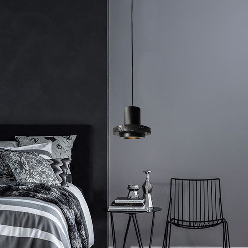 Nordic restaurant bar window display designer black hole stone volcanic stone terrazzo small chandelier B&B bedroom bedside lamp