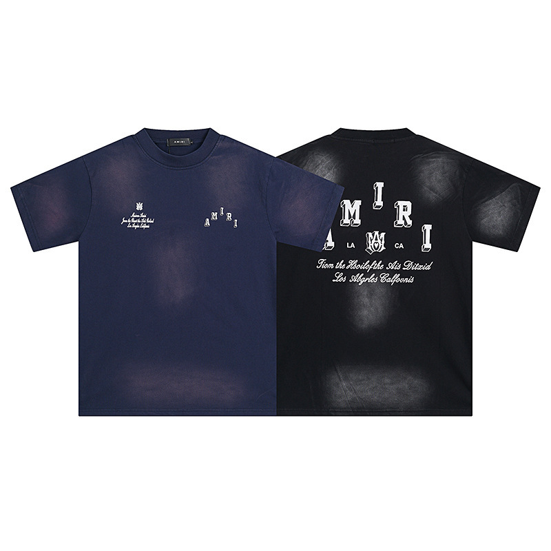 Cross-Border Supply 2024 Spring and Summer New Amiri Tie-Dye Letter Print Men's and Women's Casual Short-Sleeved T-Shirts Wholesale