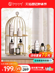 収納】本心は穴あけ不要 浴室収納ラック 化粧品 鳥かご シェル 回転トレイ ゴールド