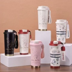 スズランの花柄ドリンクダブルコーヒーカップ 304ステンレス製 軽量高級保温カップ 車載用 高見え ポータブルギフトカップ