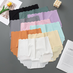 一片式波浪邊提臀高腰冰絲無痕內褲女純色透氣薄款純棉襠女士內褲