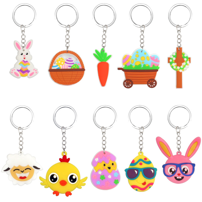 Cross-Border New Easter Keychain Cute Cartoon Rabbit Egg Pendant Party Keychain Filler Gift