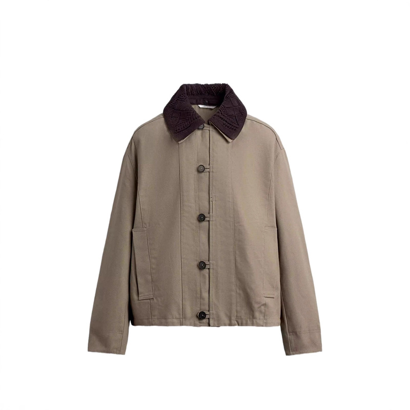 Za2025 Autum New Men's Crochet Stitching Loose Lapel Unisex Work Jacket