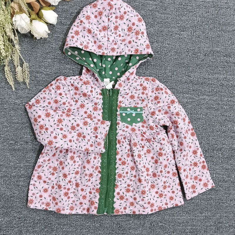 Original Export Mj High-End Quality Baby Girl Spring and Autumn Floral Pure Cotton Reversible Cardigan Hooded Jacket