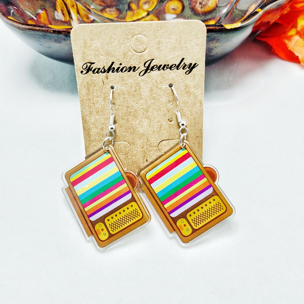 14g Weight Iron Ear Needle Material Drop Earrings Classification 1 Pair Quantity Holiday, Daily Occasion Acrylic Material Printing, Color Block, Rubik'S Cube Pattern Women's Gender Stoving Varnish Design Novelty Style 1 Pair Novelty Printing Color Block Rubik'S Cube Stoving Varnish Arylic Drop Earrings 6