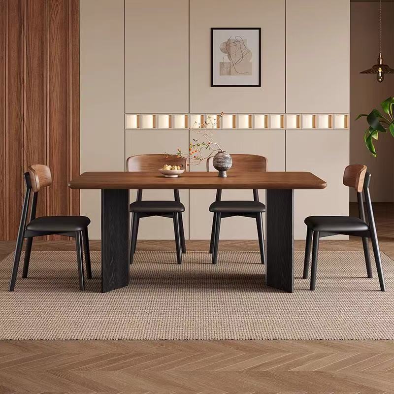 Mesa y silla de comedor de tablero de roca de grano de madera maciza retro, hogar moderno y simple, mesa de comedor de tablero de roca de viento minimalista rectangular de apartamento pequeño