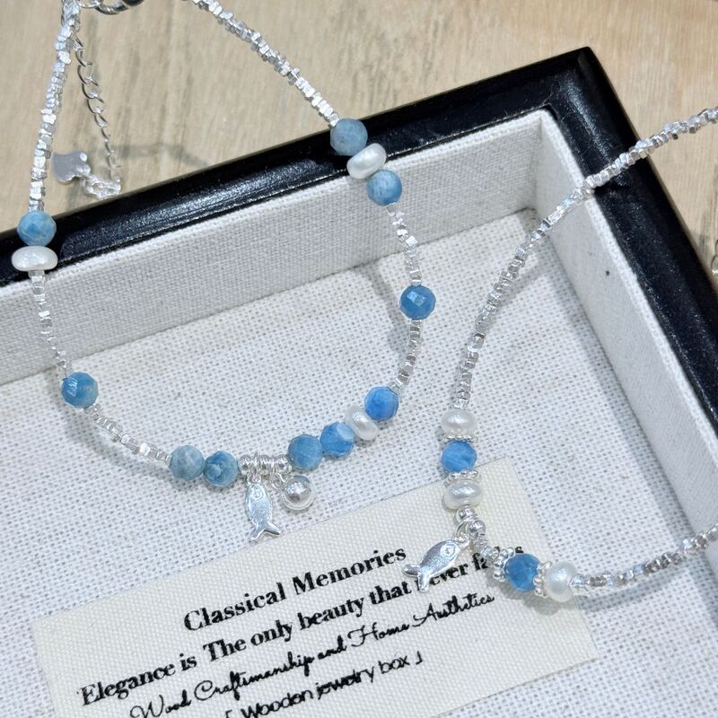 S925 Sterling Silver Blue Topaz Broken Silver Natural Pearl Fish Bracelet Women's Niche Light Luxury High-end Bracelet S925 Sterling Silver Blue Topaz Broken Silver Natural Pearl Fish Bracelet Women's Niche Light Luxury High-end Bracelet