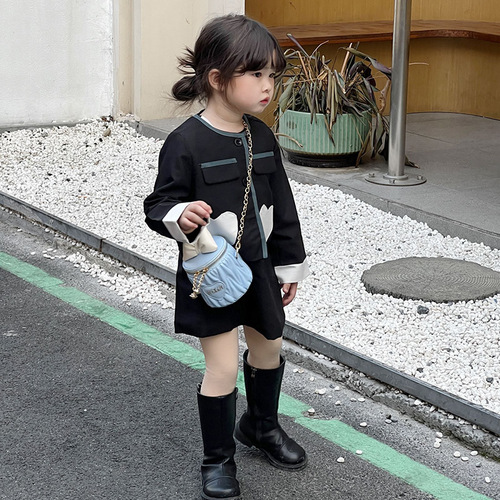 Cute bow girls bucket bag 2024 spring and summer new style style love shoulder bag children's chain crossbody bag