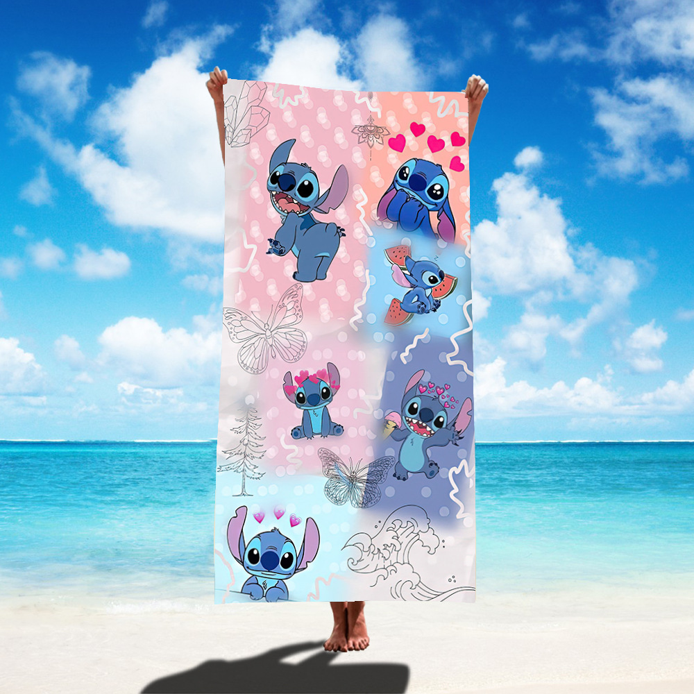 TEMU nueva toalla de playa estampada Stitch de gran tamaño toalla de baño para niños toalla de baño toalla de microfibra