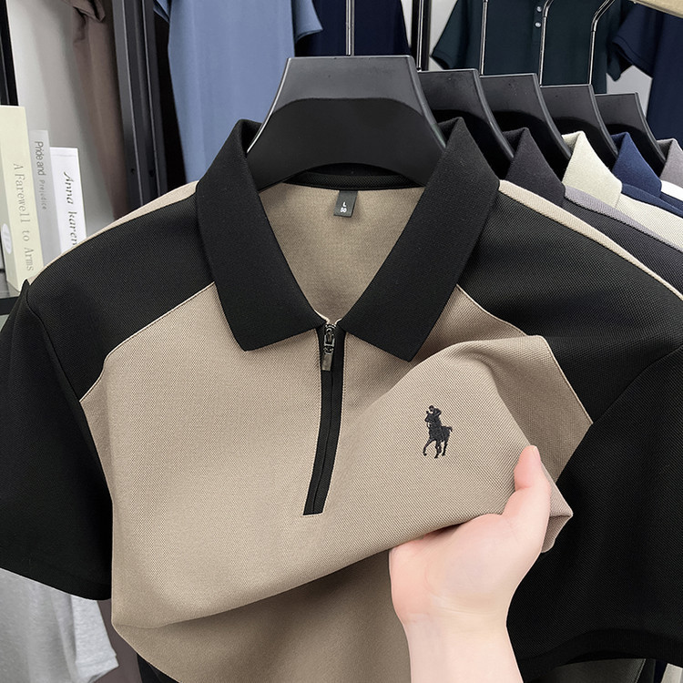 2026 Summer New High-Quality Half-Zip Men's Short-Sleeved Polo Shirt for Young and Middle-Aged Men, 50-Count Pique Cotton Men's Polo