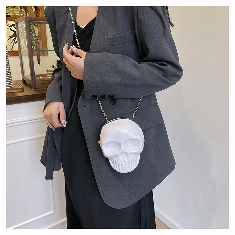 189g Weight Zipper Closure Type Single Shoulder Strap Strap Type Shoulder Bag Bags Type Casual Occasion Plastic Material Skull Pattern All Seasons Season Women's Gender Streetwear Style Oval Shape Mini Size Women's Mini Plastic Skull Streetwear Oval Zipper Shoulder Bag 6