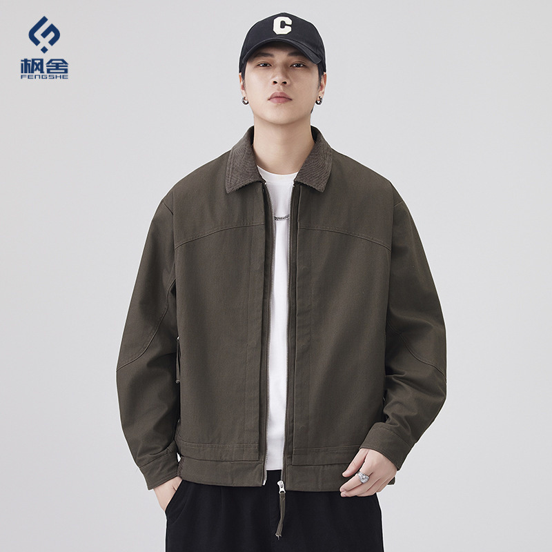 Fengshe Men's Clothing / American-style Turn-down Collar Work Jacket for Men 2026 Spring and Autumn New Loose Casual Coat Men's Top Fengshe Men's Clothing / American-style Turn-down Collar Work Jacket for Men 2026 Spring and Autumn New Loose Casual Coat Men's Top