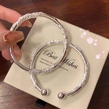 抖音直播白铜镀银繁花似锦实心开口双珠手镯轻奢小众设计年轻款女