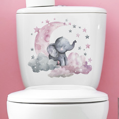 卡通小象月亮雲朵星星兒童浴室馬桶貼家居裝飾牆貼貼紙自粘批發