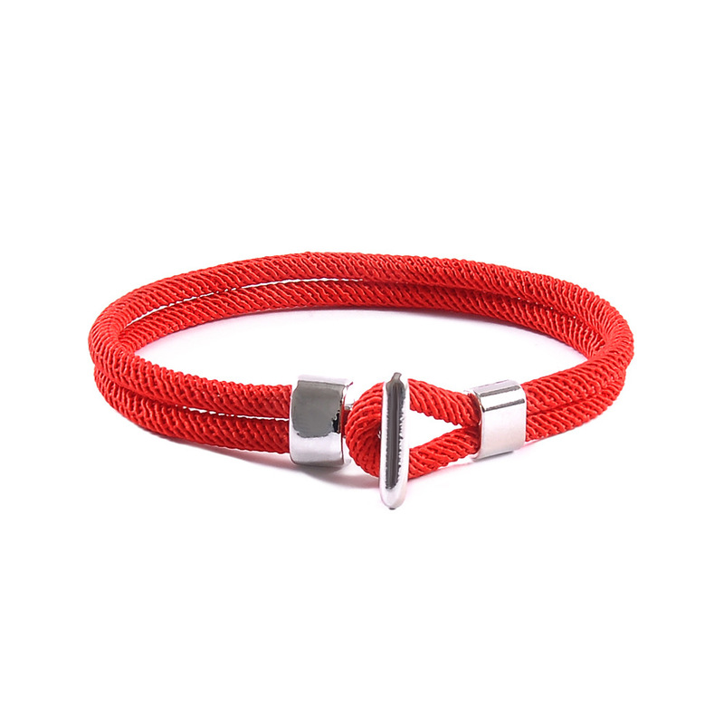 New silver T-buckle personalized bracelet South Korea fashion simple street clap bracelet red birth year anchor hand rope