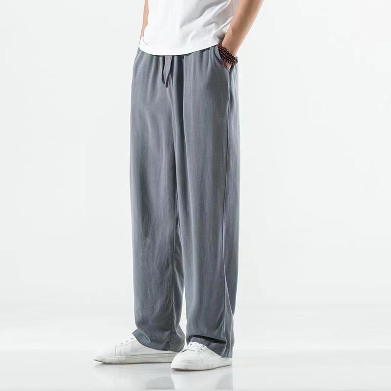 Daifa Summer Thin Cotton and Linen Long Pants Men's Plus Size Straight Tube Pure Linen Casual Pants Loose High Waist Deep Crotch