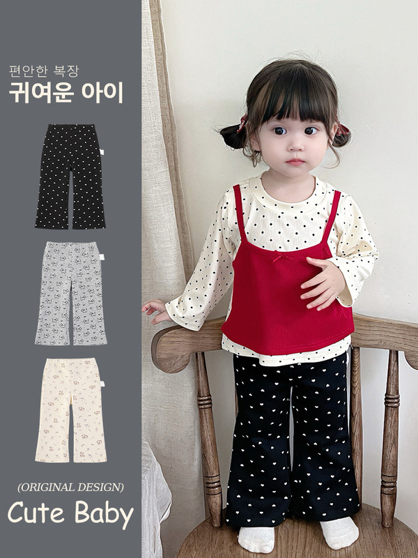 ベビー韓国風プリントパンツ 2025 秋の新スタイル女の子のお出かけパンツ西洋スタイル春と秋のベルボトム 5508|undefined