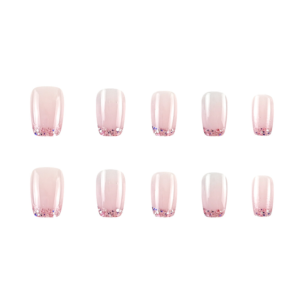 Comercio exterior mejor venta polvo brillante de manicura francesa dulce suave viento desgaste de uñas 30 piezas empaquetadas parches de uñas terminados
