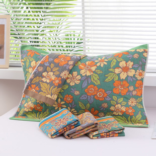 [single strip] five-layer gauze pillow towel lovers pillow headscarf adult four-season European-style extra-thick jacquard pillow towel