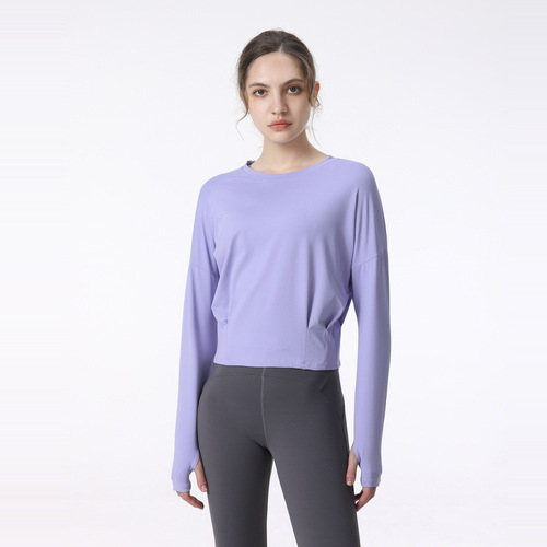 Autumn and winter yoga long-sleeved women's nude loose, slim, fashionable, casual, breathable and versatile fitness wear sports tops cross-border