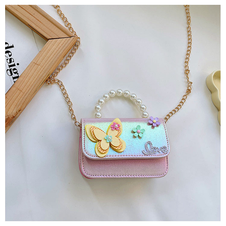 Girl's Special Material Letter Butterfly Cute Pearls Square Flip Cover Handbag display picture 1