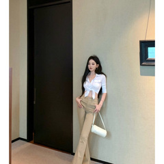 レトロホットガールレースアップシャツ韓国スタイルピュアホットガールトップ+パンツスーツ女性用