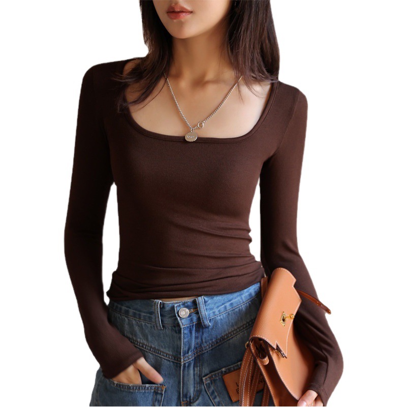 Camiseta de Manga Larga Modal para Mujer, Cuello Bajo y Ajuste Fino, Estilo Coreano - Ropa Interior de Otoño 2024