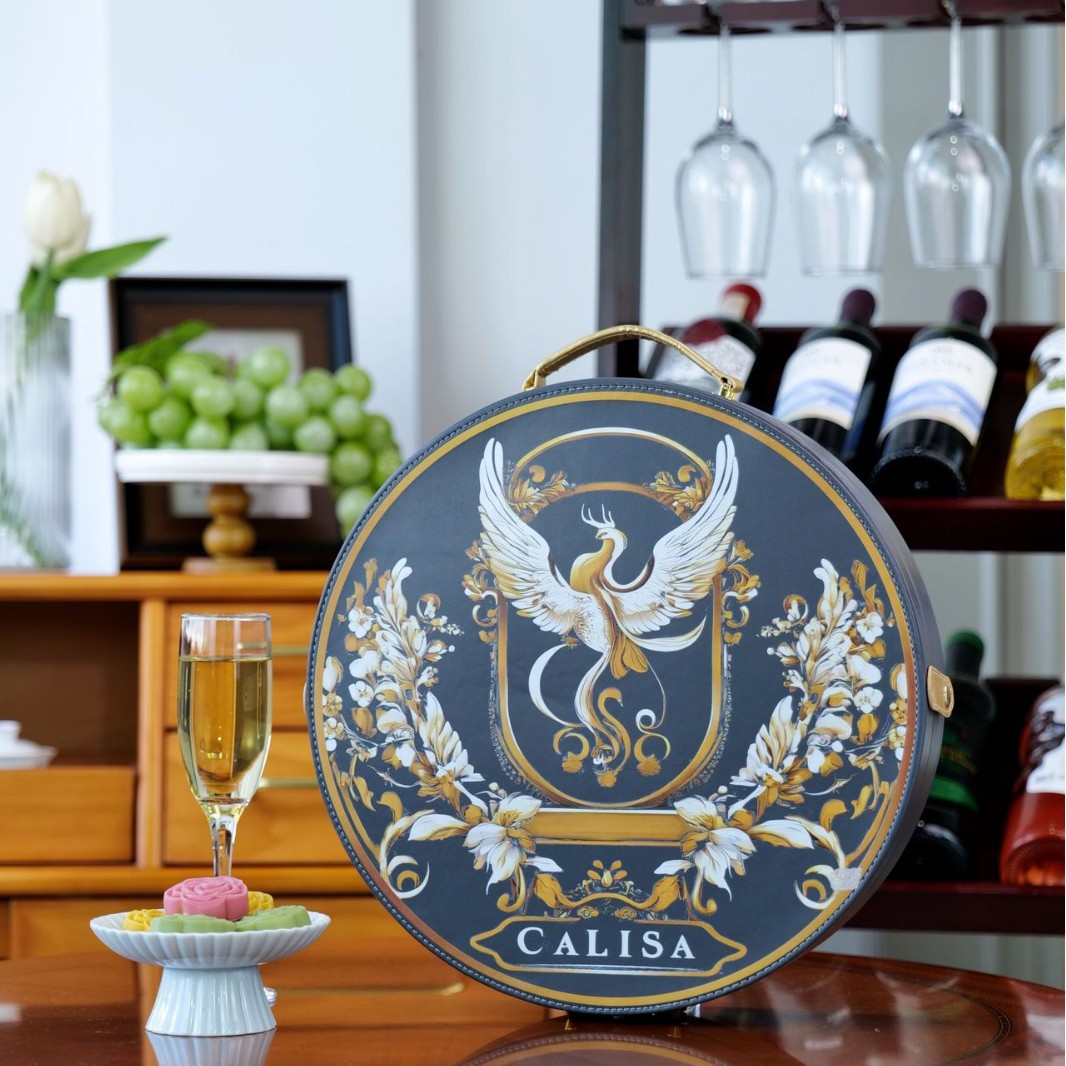 中秋酒店月饼包装礼品盒子仿色4/6/8个粒装红酒罐盒 皮质礼盒