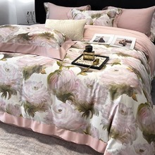 美式轻奢全棉床单四件套100支花卉数码印花双面用被套床上用品1.8
