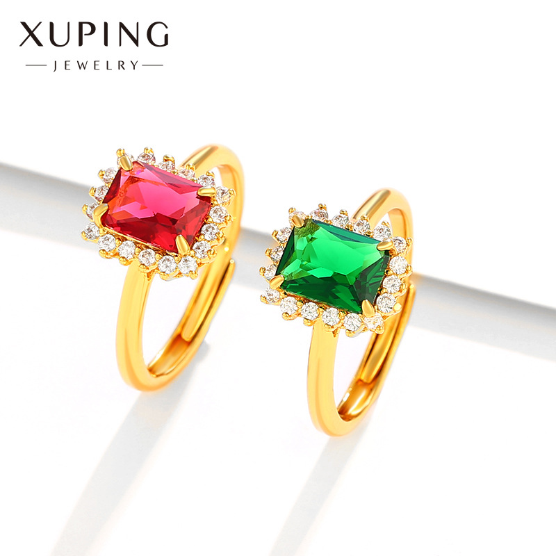 Xuping joyería nuevo lujo transfronterizo esmeralda artificial anillo de color Bao mujer joyería ajustable al por mayor