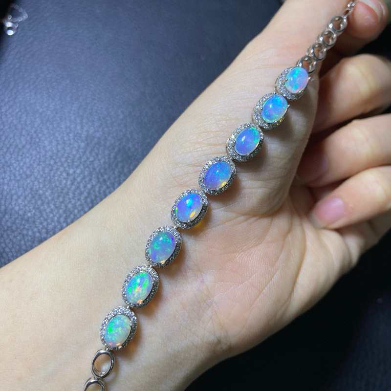 Pure Natural Opal Bracelet, Crystal Clean and Full of Fire Color Main Stone 5*7mm S925 Silver Inlaid, Support Testing