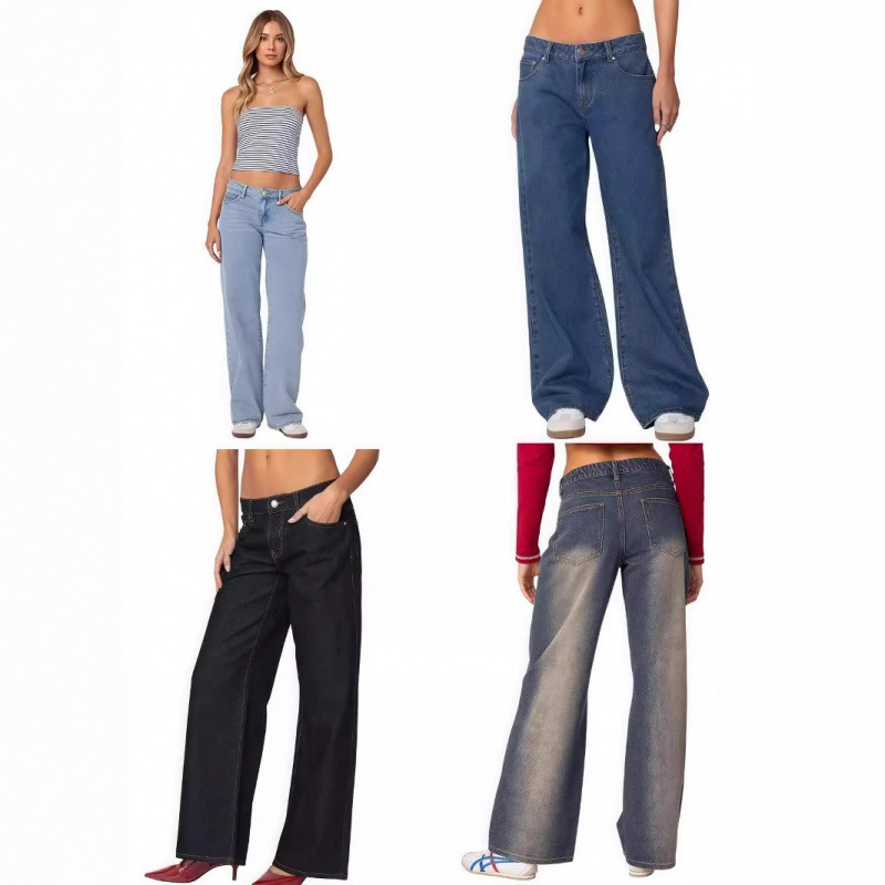 edikted American Retro Hot Girl Low Waist Straight Wash Casual Waist Slimming Jeans All-Match Trendy Women