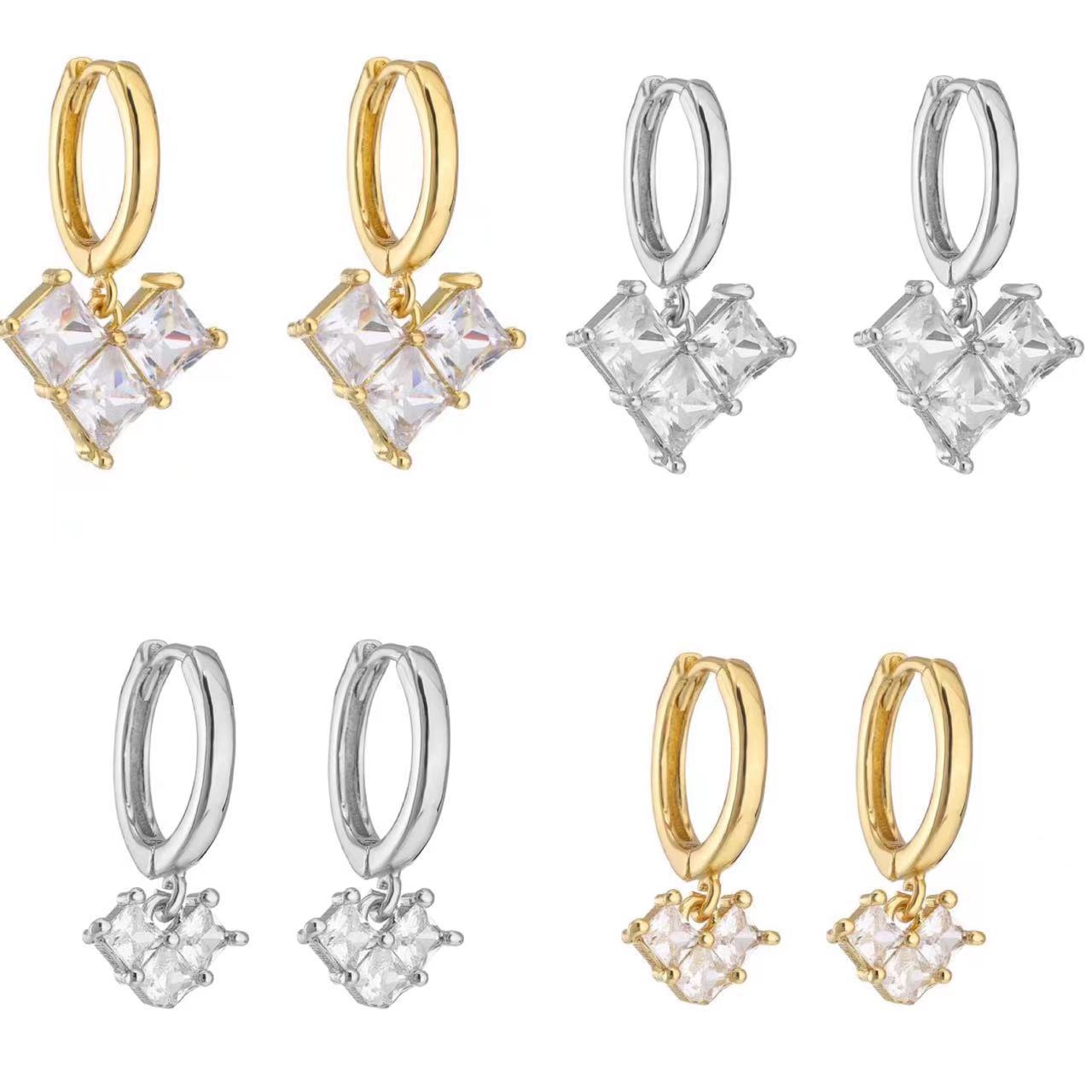 fashion copper 18K Gold Plated Micro Inlaid Square Zircon Heart Shape pendant Earrings