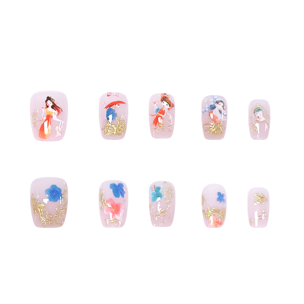 Comercio exterior 3D tridimensional escalera corta de oro lipa manicura falsa flores fluyendo manicure 30 piezas de estilo de moda usar uñas
