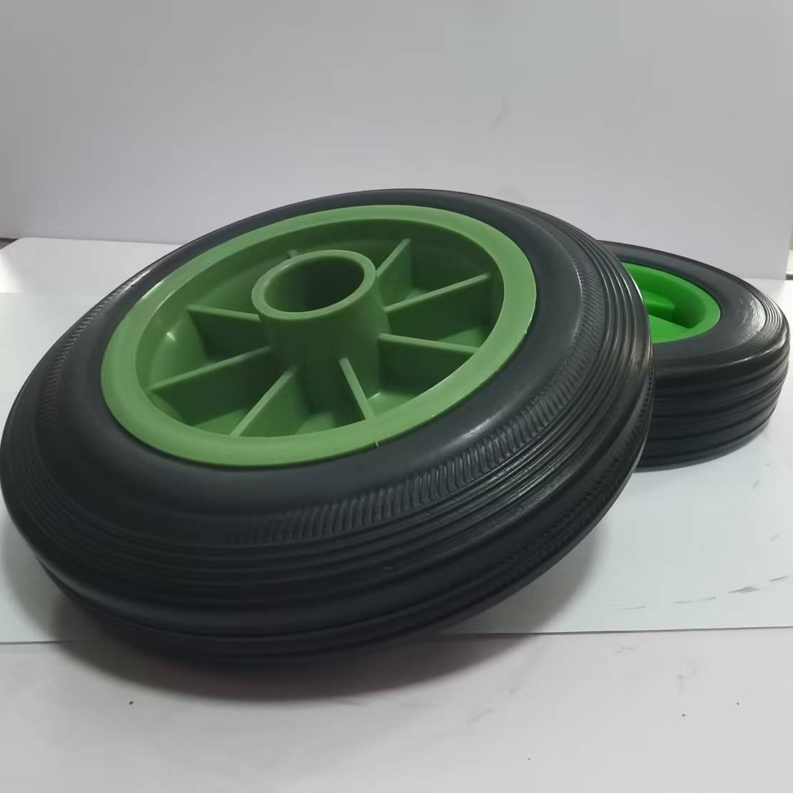 厂家直销6*1.5军绿塑料轮辐120橡胶实心轮工业工具车轮量大价优